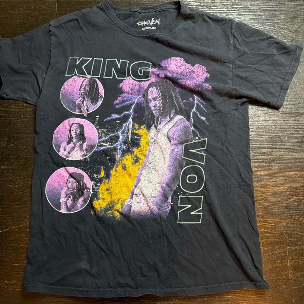 King von T-Shirt Men‎ Black/Purple Medium Short Sleeve Graphic Tee
